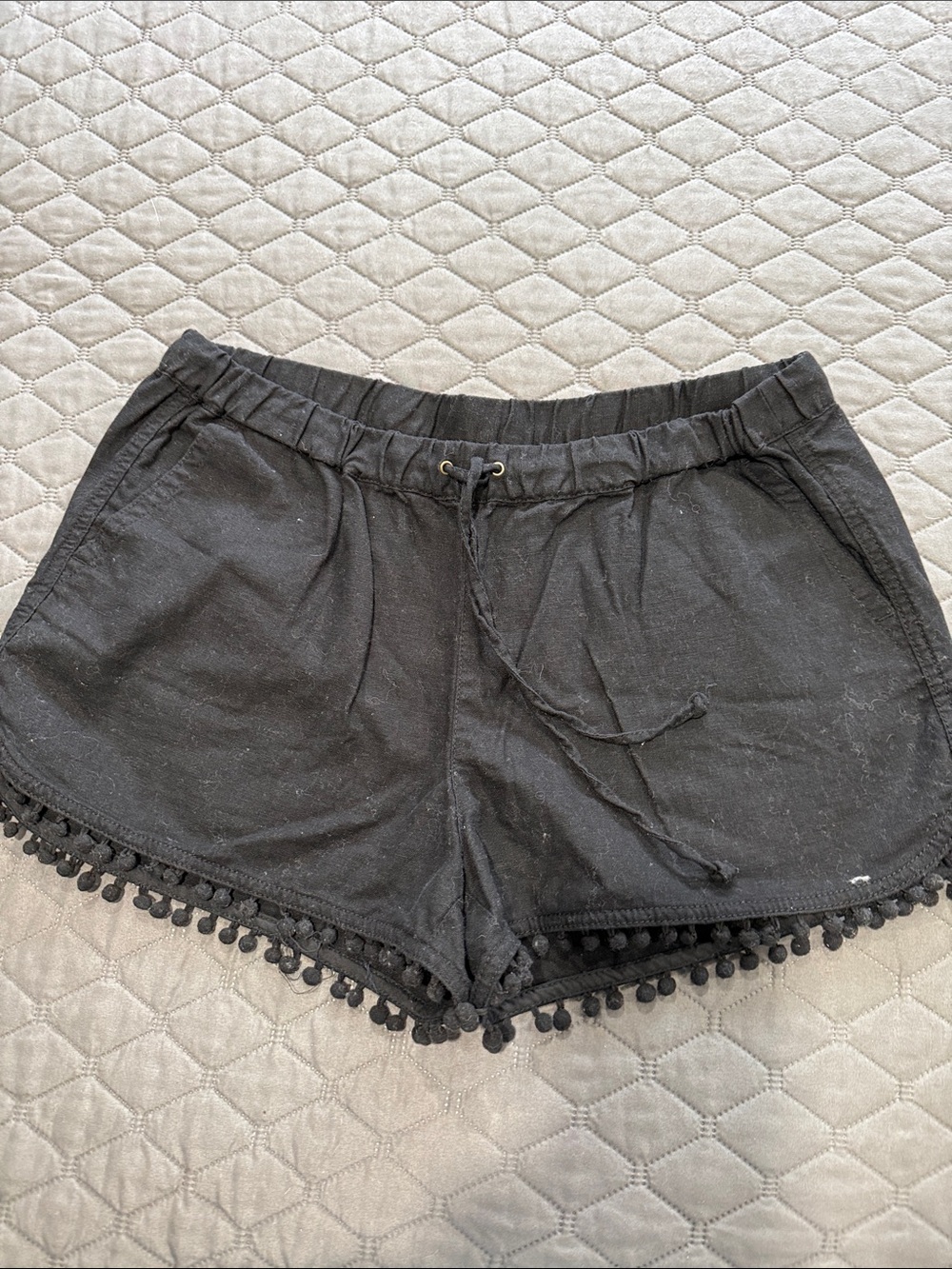 J. Crew Black High-Waist Pom-Trim Drawstring Shorts
